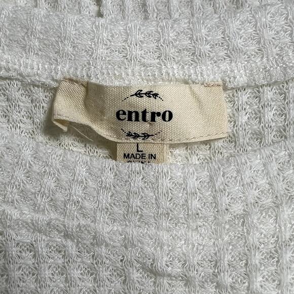 Entro Long Sleeve Waffle Knit Pullover Top White Red Womens Large - Picture 8 of 9